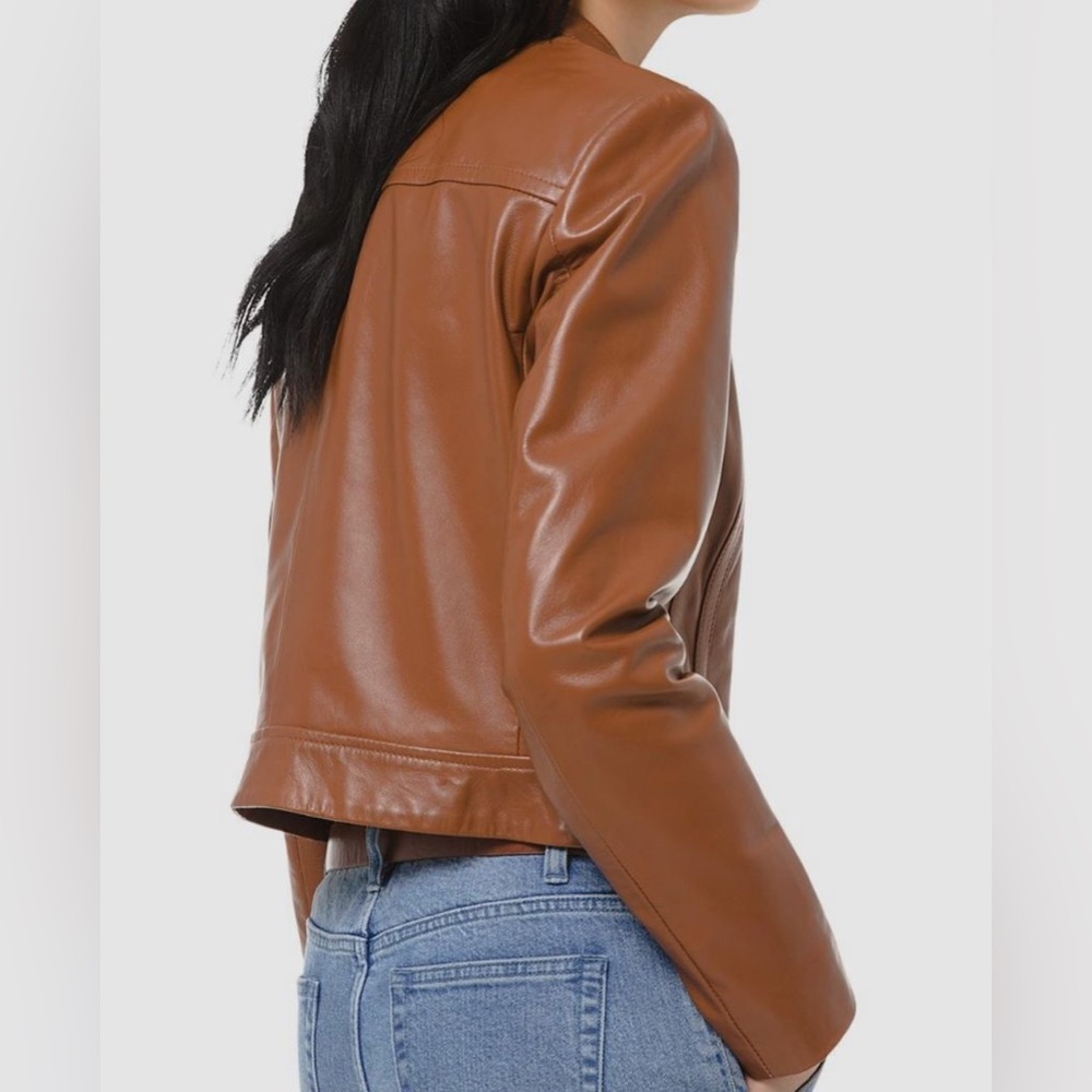 MICHAEL Michael Kors Leather Moto Jacket in Luggage - Picture 5 of 14